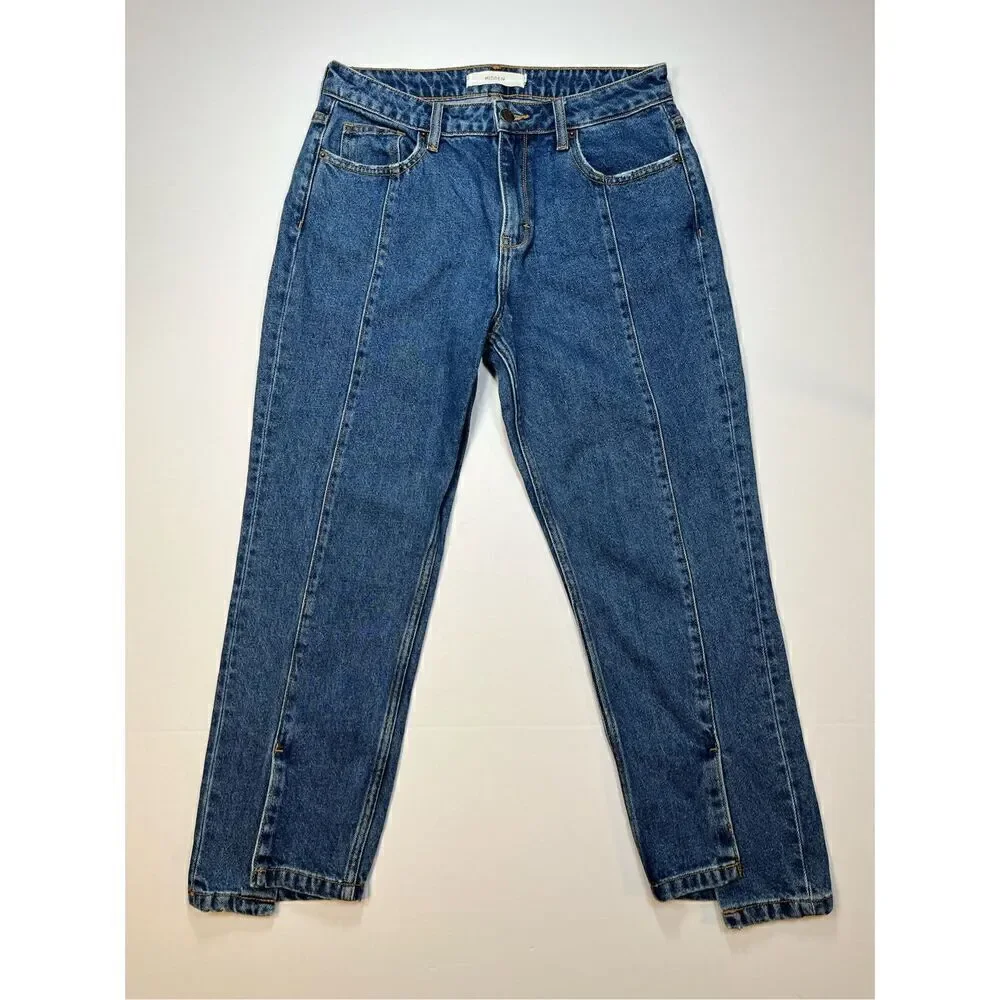 Hidden Happi Front Slit Flare Denim Jeans Medium Dark Wash Size 29 FLAWLESS cond